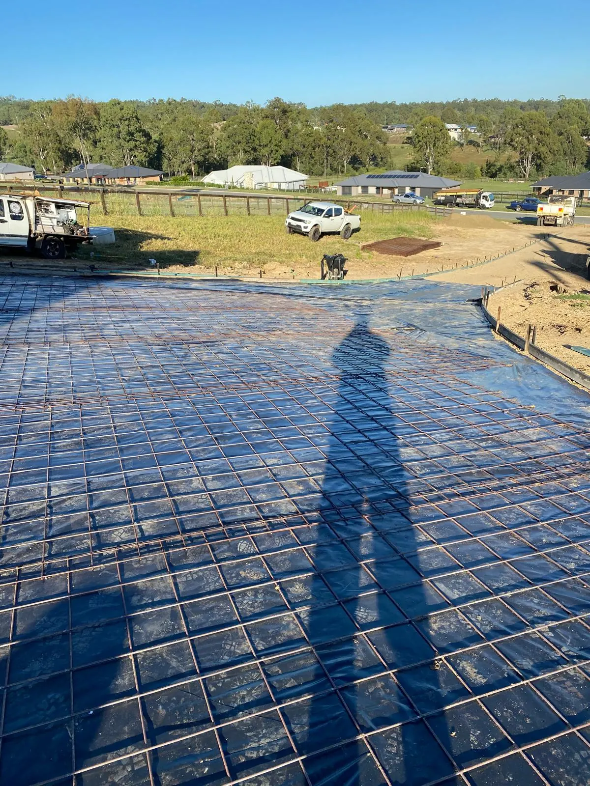Slab reinforcement on bar chairs before a pour