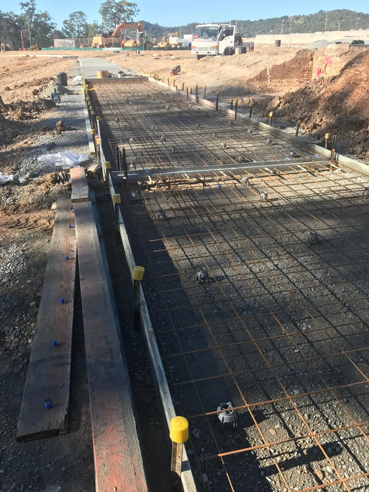 Two formed bays of mesh on a civil slab