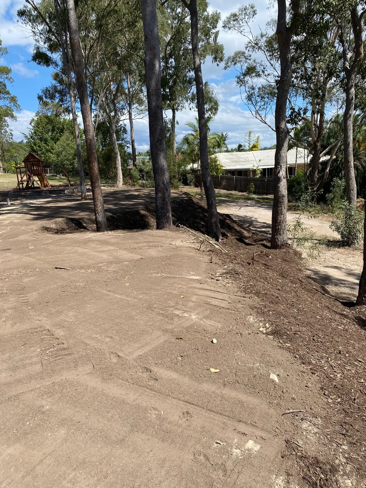 Graded building pad with trees left in place