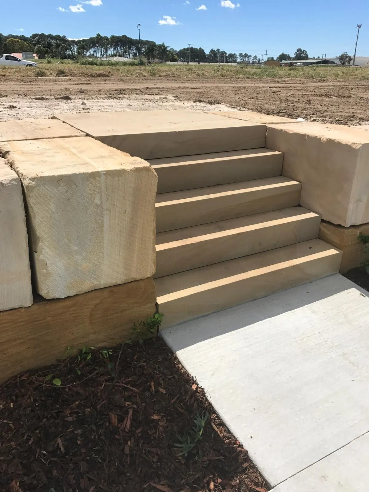 Sandstone steps in a retaining wall